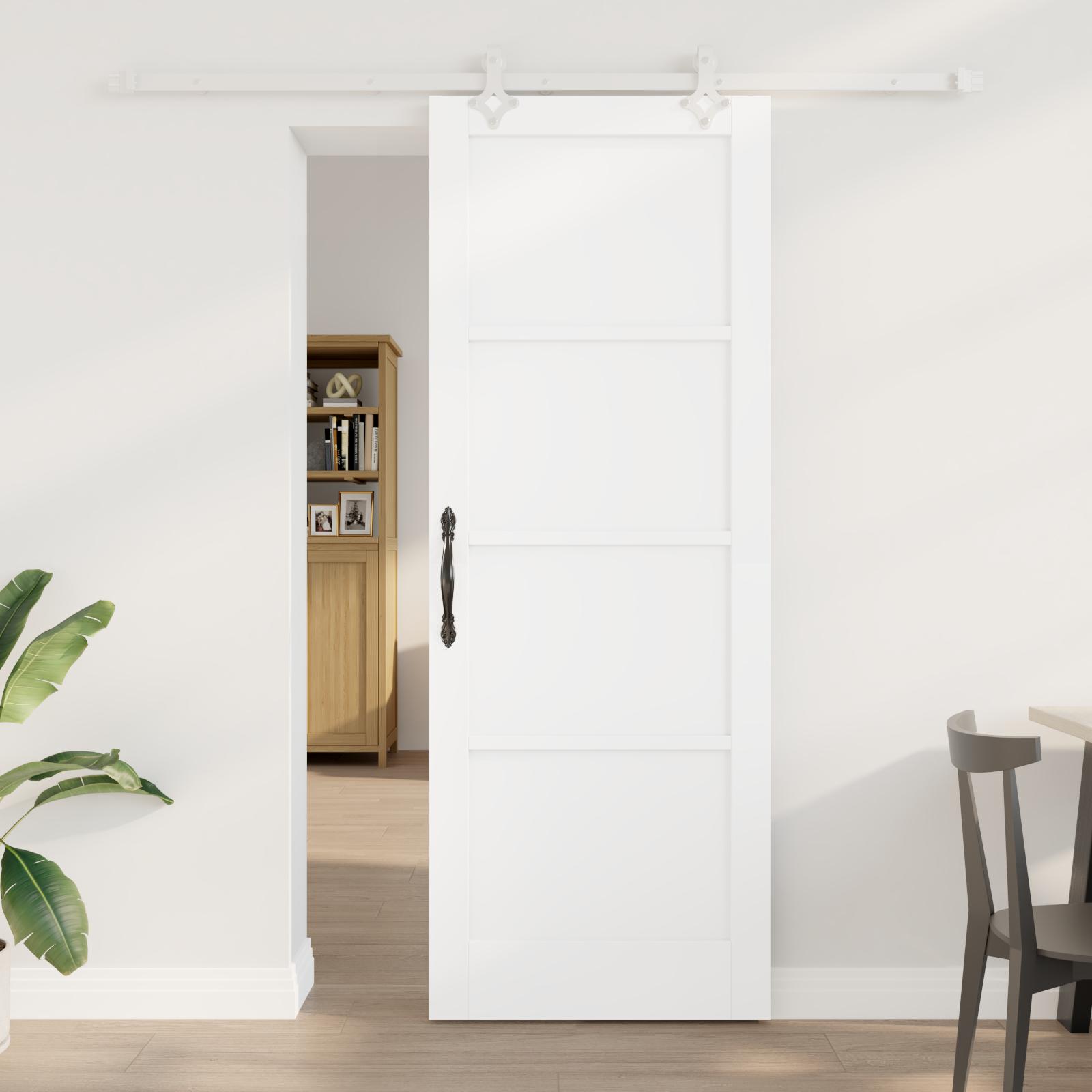 Glidende dør med hardware sæt Hvid 78x211 cm Solid Træ Fyr, indvendig dør 'ORKDAL'Hvid 78x211x4 cm Solid Træ Fyr