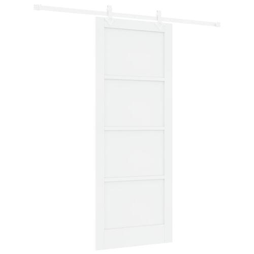 Glidende dør med hardware sæt Hvid 83x211 cm Massivt fyrretræ, indendørs dør 'ORKDAL'Hvid 83x211x4 cm Massivt fyrretræ