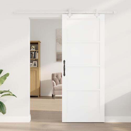 Glidende dør med hardware sæt Hvid 83x211 cm Massivt fyrretræ, indendørs dør 'ORKDAL'Hvid 83x211x4 cm Massivt fyrretræ