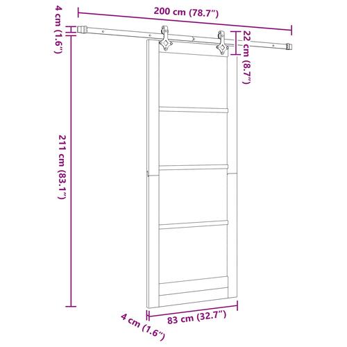 Glidende dør med hardware sæt Hvid 83x211 cm Massivt fyrretræ, indendørs dør 'ORKDAL'Hvid 83x211x4 cm Massivt fyrretræ
