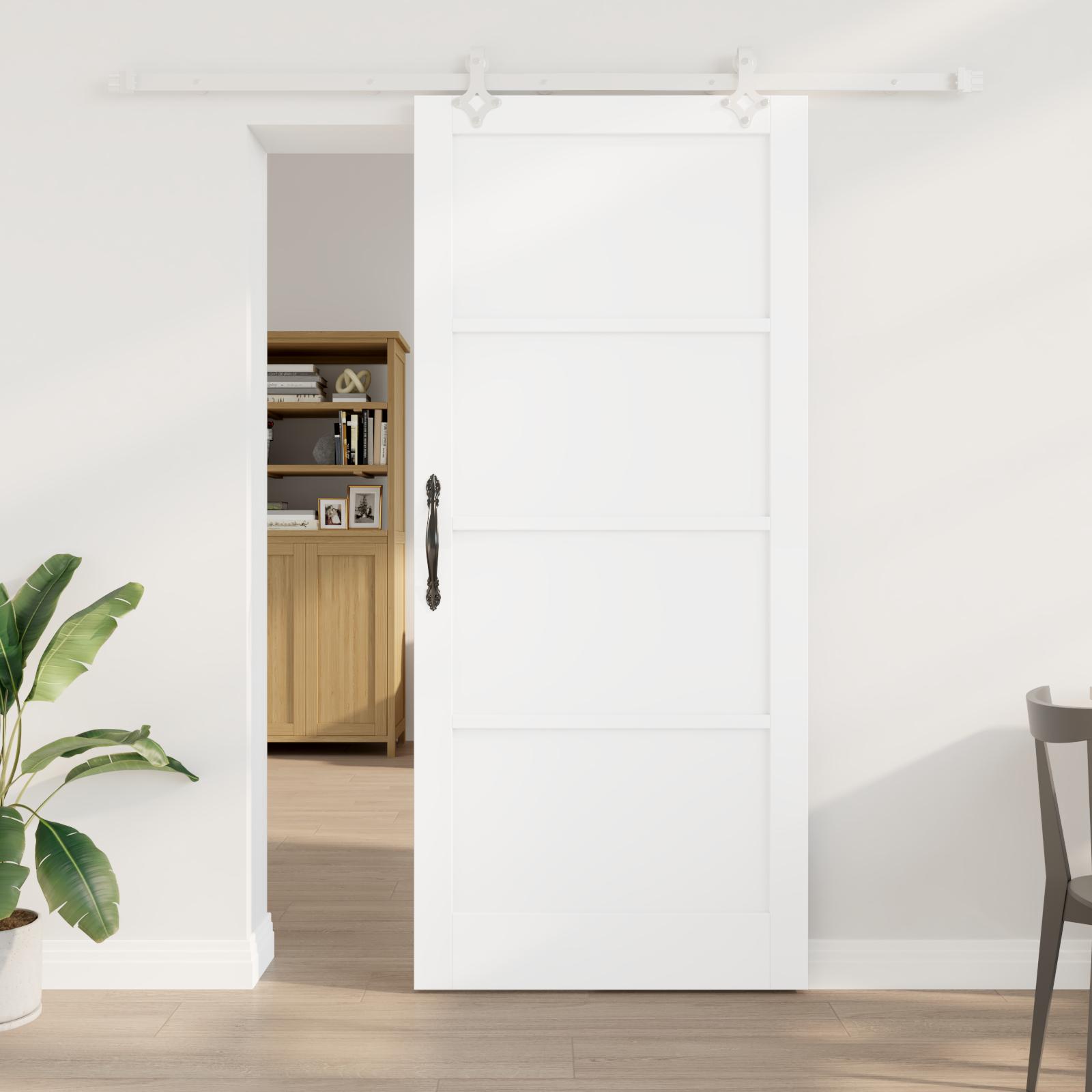 Glidende dør med hardware sæt Hvid 93x211 cm Solid Træ Fyrretræ, indvendig dør 'ORKDAL'Hvid 93x211x4 cm Solid Træ Fyrretræ