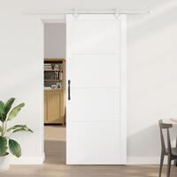 Skydedør med hardware sæt Hvid 93x232 cm Solid træ Fyr, Indendørs dør 'ORKDAL'Hvid 93x232x4 cm Solid træ Fyr