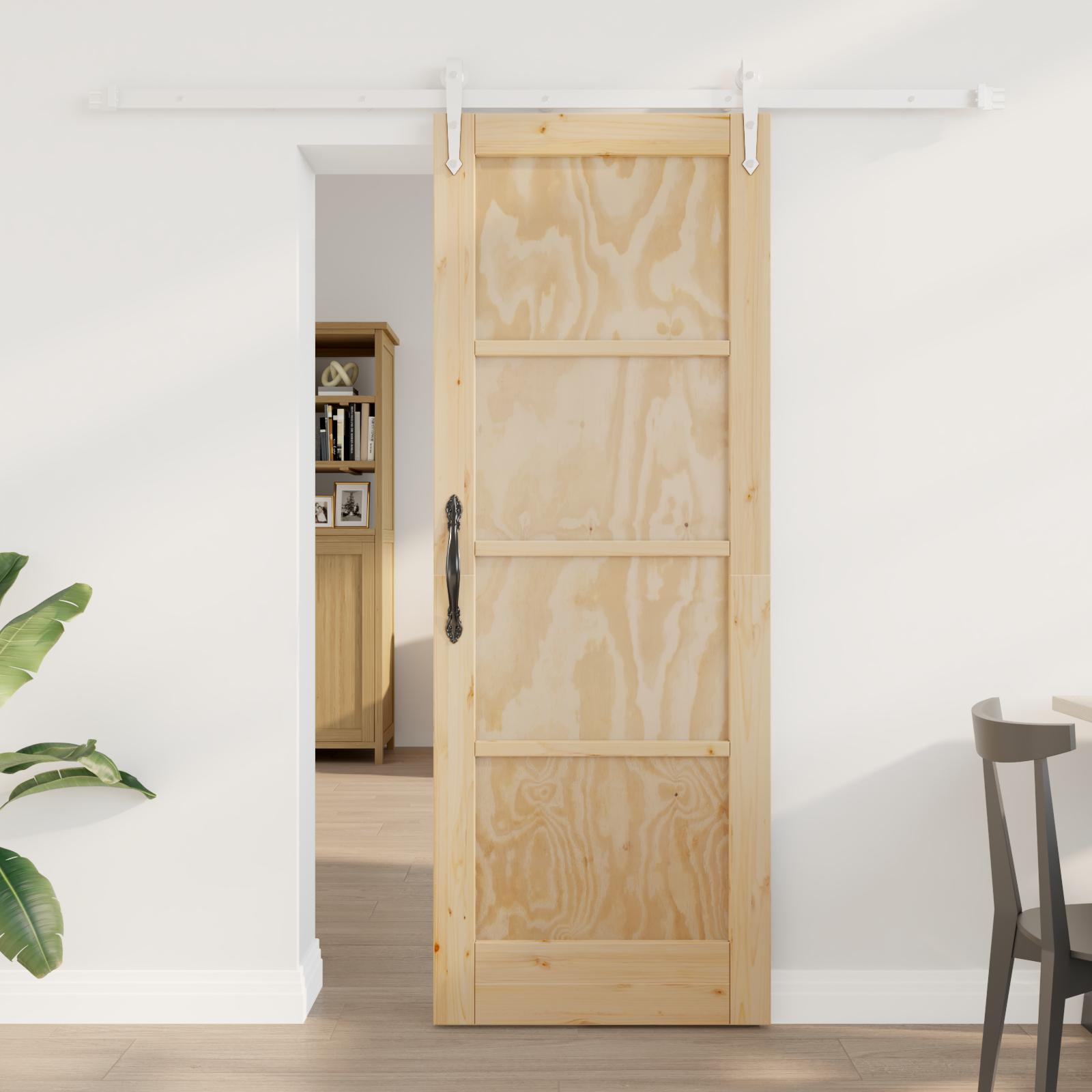 Skydedør med hardware sæt 73.5x198.5 cm Massivt træ Pine, Inderskabsdør 'ORKDAL'73.5x198.5x4 cm Massivt træ Pine