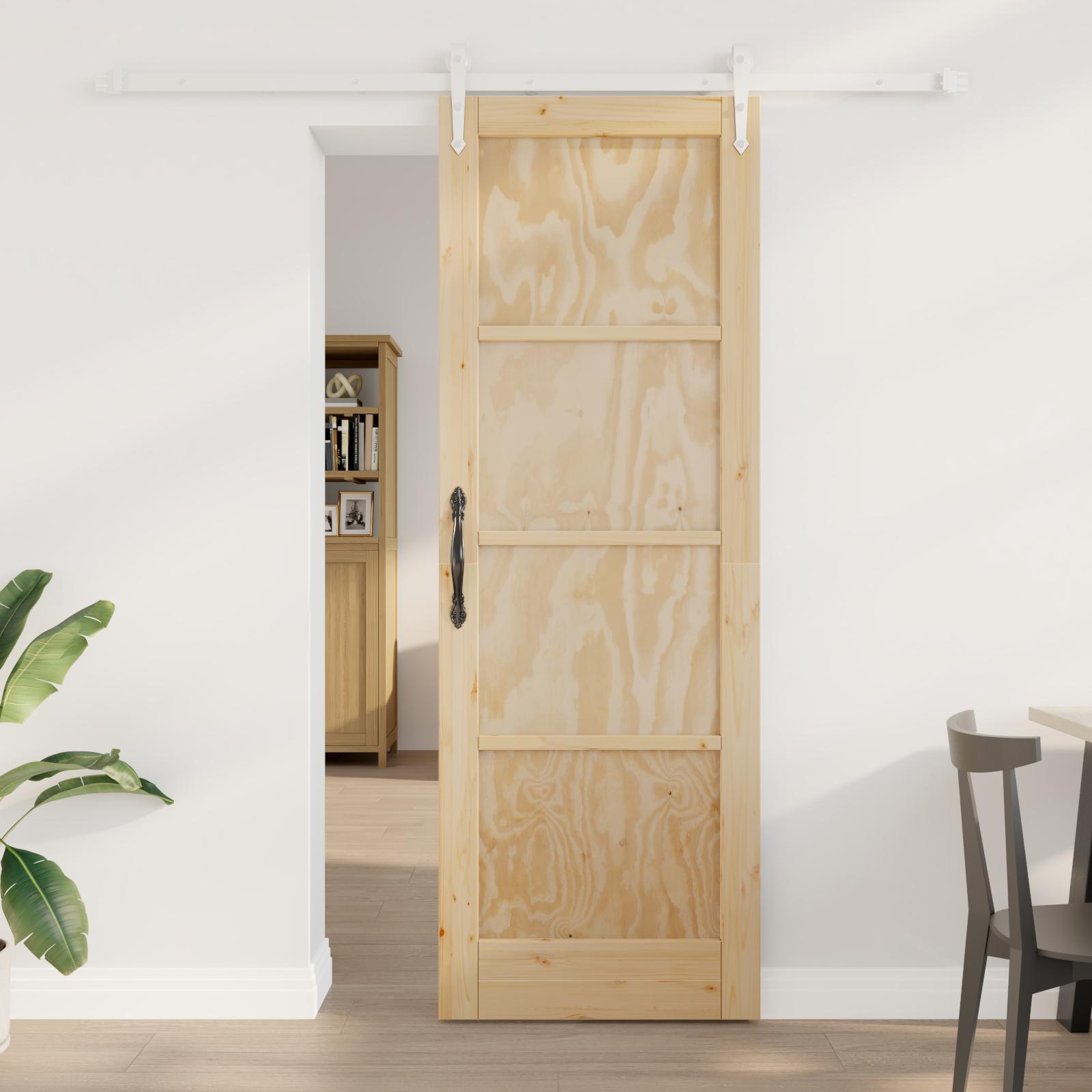 Skydedør med hardware sæt 73.5x211 cm solidt træ fyrretræ, indvendig dør 'ORKDAL'73.5x211x4 cm solidt træ fyrretræ