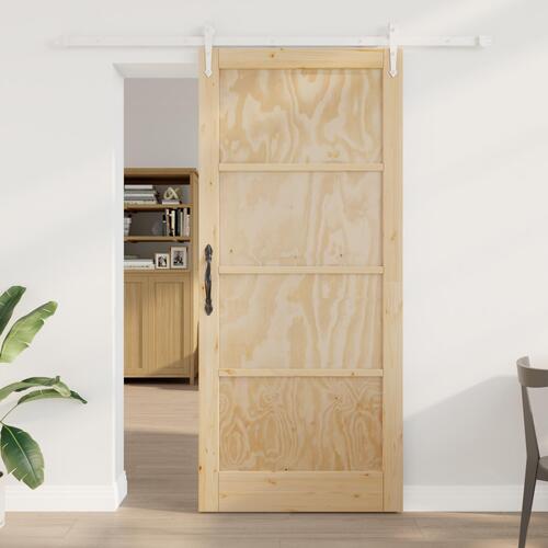 Glidende dør med hardware sæt 93x211 cm massiv træ fyrretræ, indvendig dør 'ORKDAL'93x211x4 cm massiv træ fyrretræ