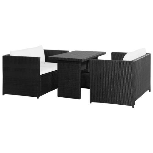 Haveloungesæt 3 dele med hynder polyrattan sort (OUTLET A)