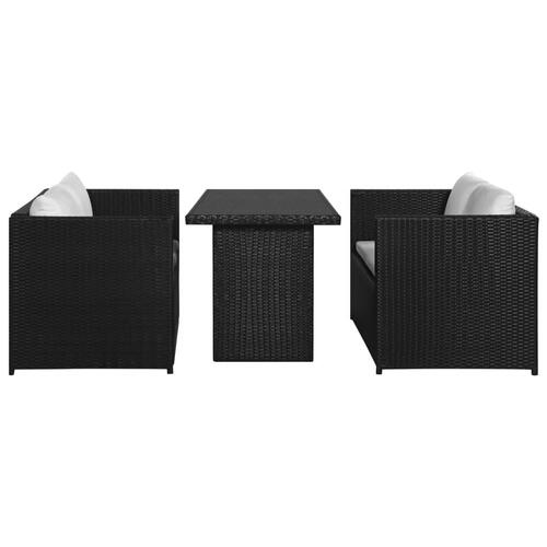Haveloungesæt 3 dele med hynder polyrattan sort (OUTLET A)