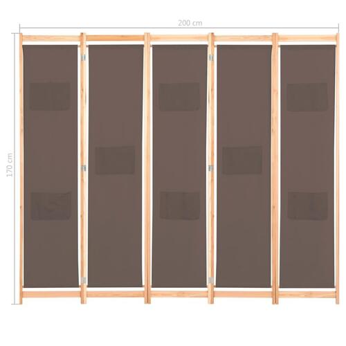 5-panels rumdeler 200 x 170 x 4 cm stof brun