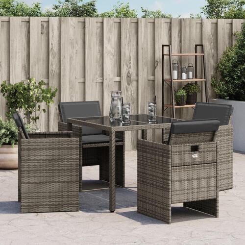 Havestole med hynder 4 stk. polyrattan grå