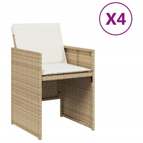 Havestole 4 stk. med hynder polyrattan beige