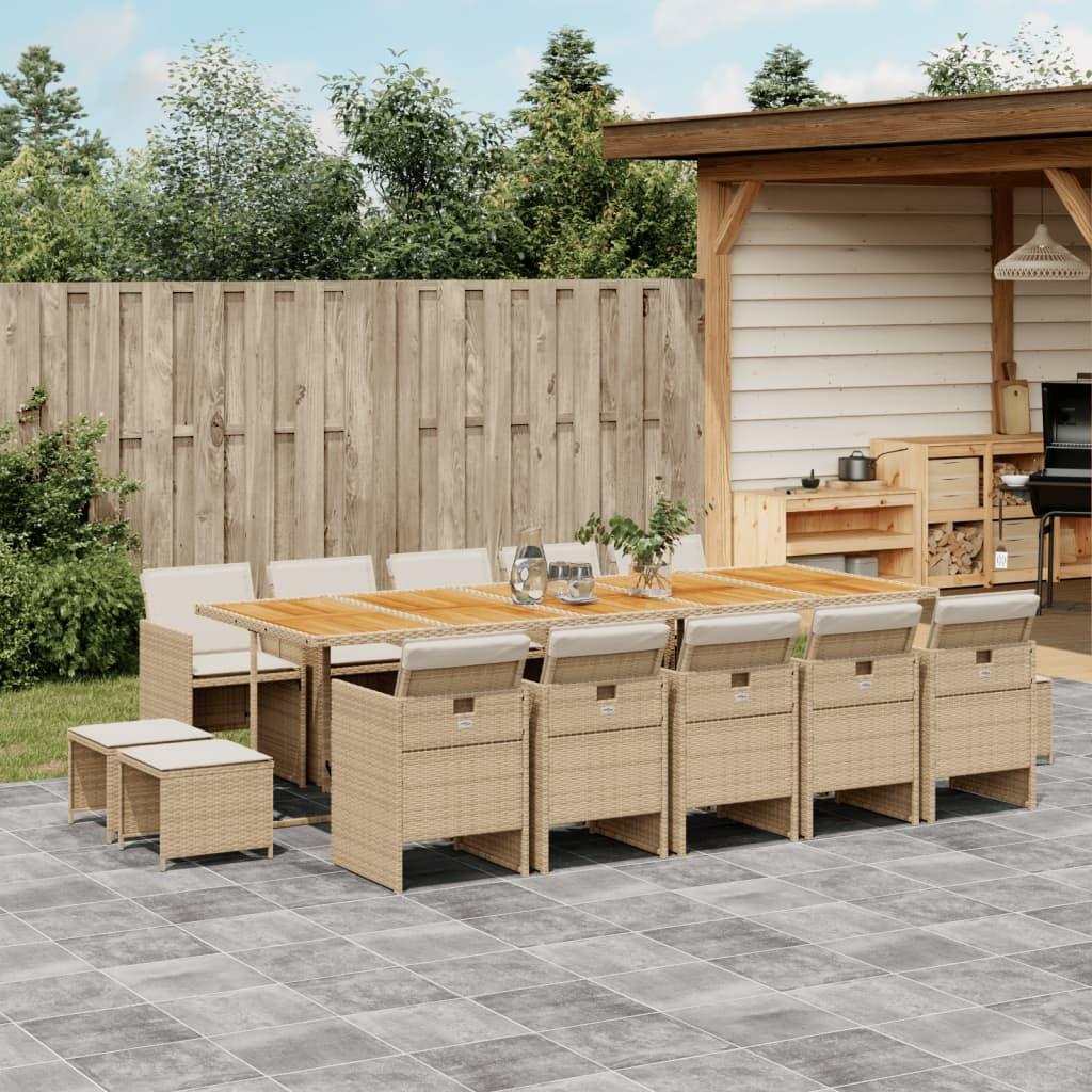 Spisebordssæt til haven 15 dele med hynder polyrattan beige