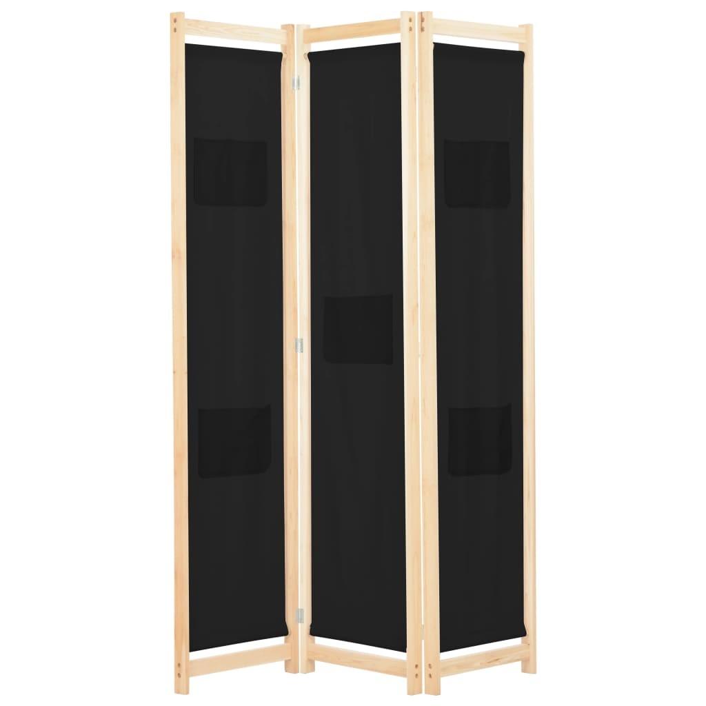 3-panels rumdeler 120 x 170 x 4 cm stof sort