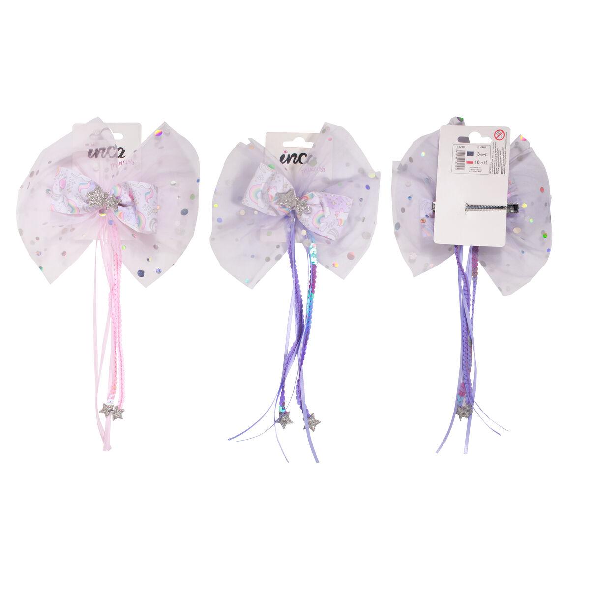 Inca hårklemmer - pink sløjfe med enhjørningemotiv