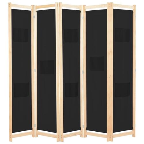 5-panels rumdeler 200 x 170 x 4 cm stof sort