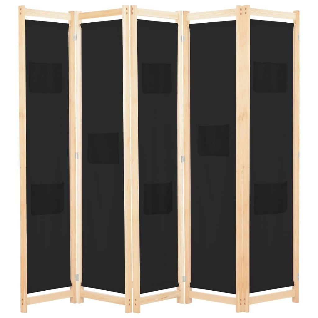 5-panels rumdeler 200 x 170 x 4 cm stof sort