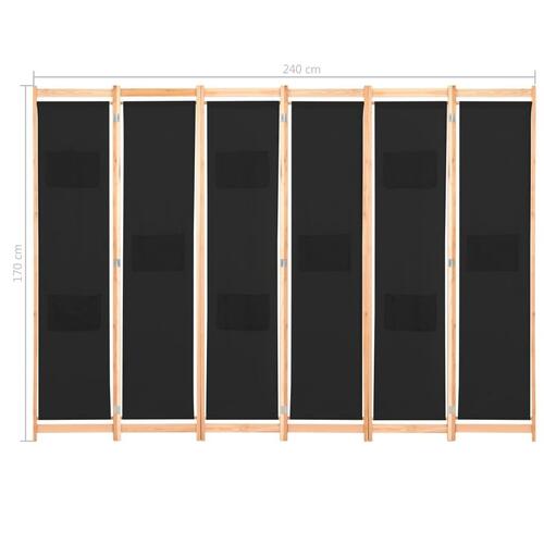 6-panels rumdeler 240 x 170 x 4 cm stof sort