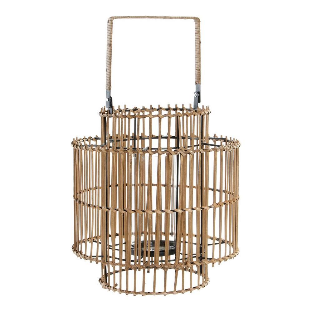 Lyseholder i metal og bambus - natur, 30 × 30 × 32 cm