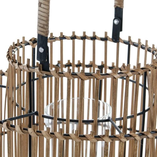 Lyseholder i metal og bambus - natur, 30 × 30 × 32 cm