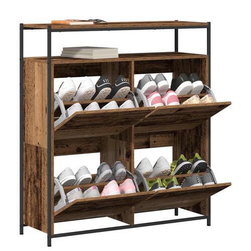 Skab til sko med 4 flip-skuffer Old Wood 100x34x112 cm