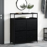 Skoskab med 4 Flip-Skuffer Sort Eg 100x34x112 cm