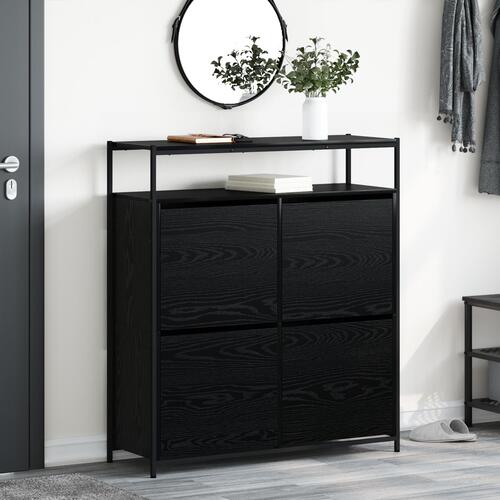Skoskab med 4 Flip-Skuffer Sort Eg 100x34x112 cm