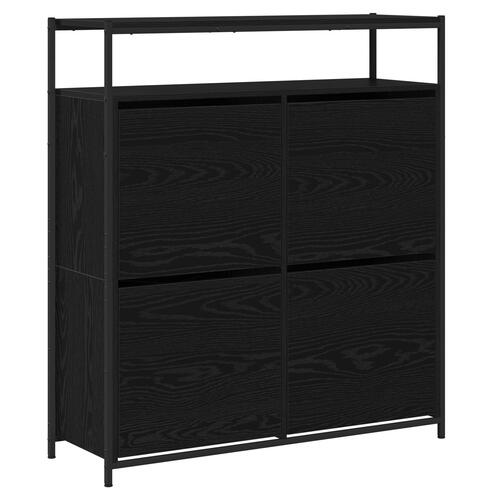 Skoskab med 4 Flip-Skuffer Sort Eg 100x34x112 cm