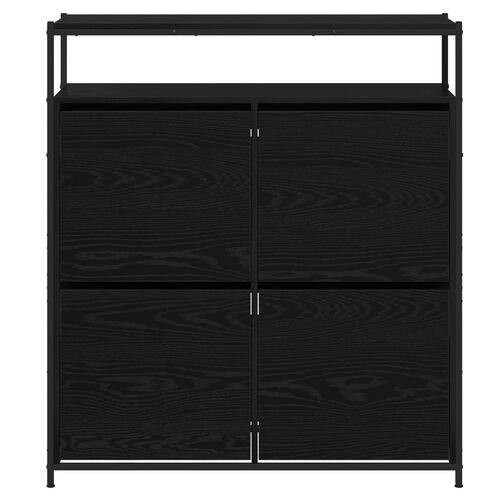 Skoskab med 4 Flip-Skuffer Sort Eg 100x34x112 cm