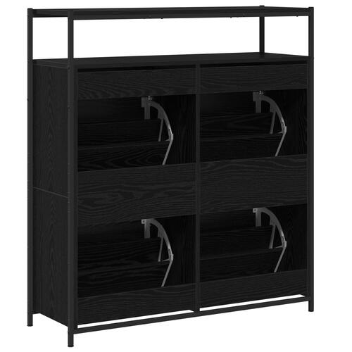 Skoskab med 4 Flip-Skuffer Sort Eg 100x34x112 cm