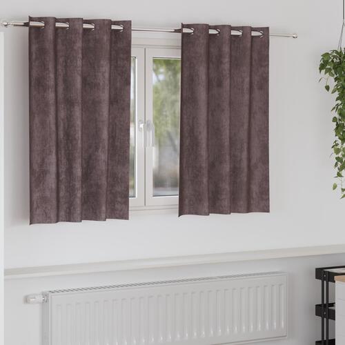 Velourgardiner 2 stk med Øjekanter Brun 140x140 cm