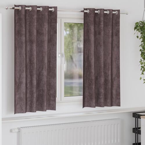 Velour Gardiner 2 stk med Øjekanter Brun 175x140 cm