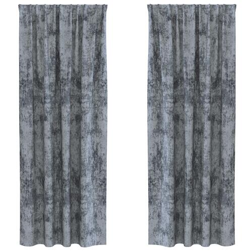 Velvet Gardiner 2 stk med Øskner Sølv Grå 245x140 cm