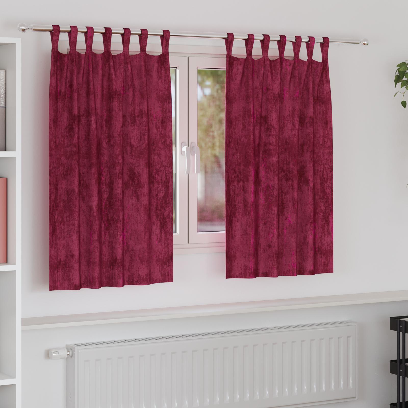 Gardin med gardiner 2 stk Vinrød 140 x 140 cm Fløjl billede