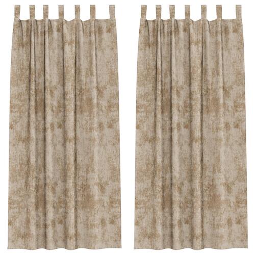 Fløjlsgardiner 2 stk med øjer Champagne 260x140 cm