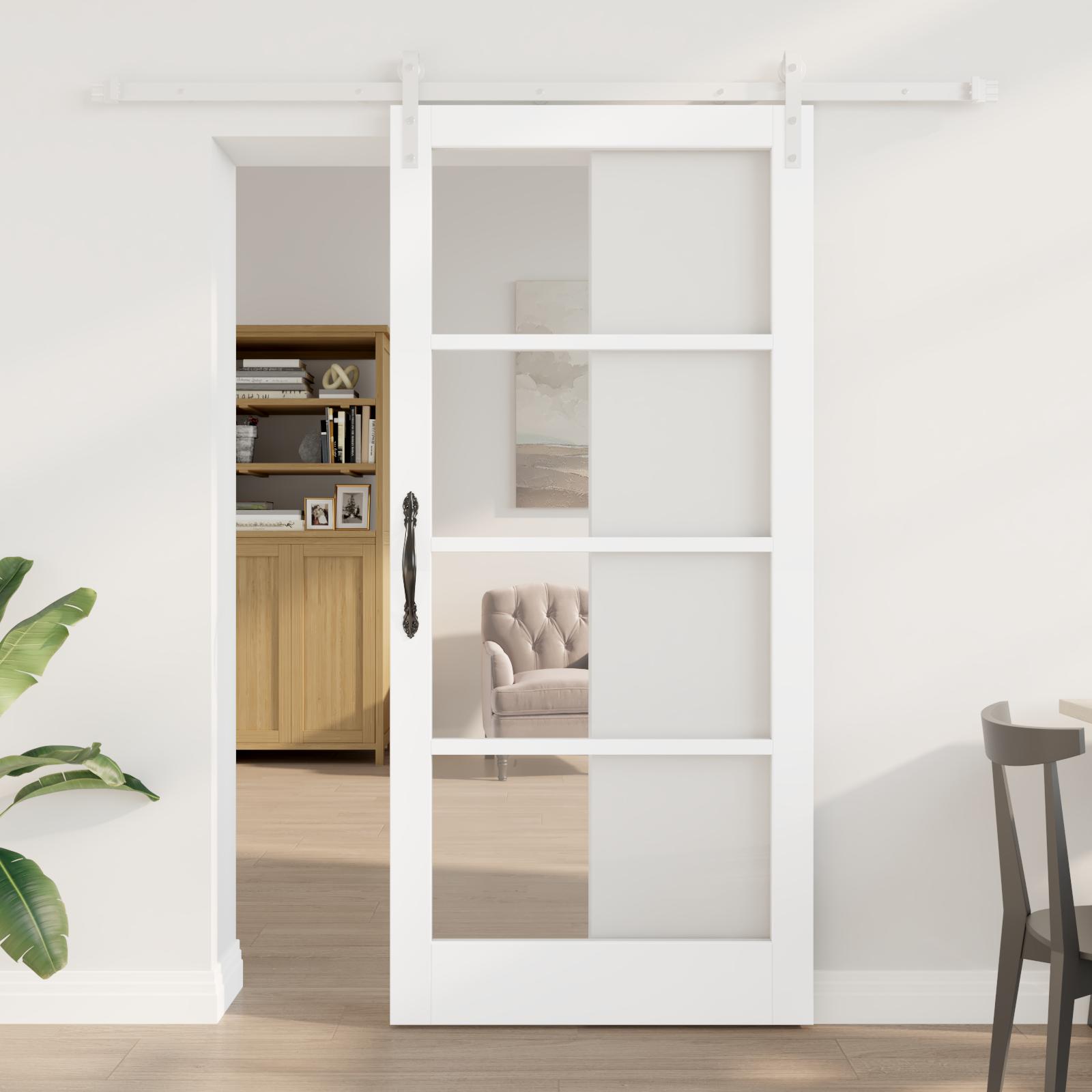 Skydedør ORKDAL - hvid 93 × 202 cm i massivt fyrretræ og glas billede