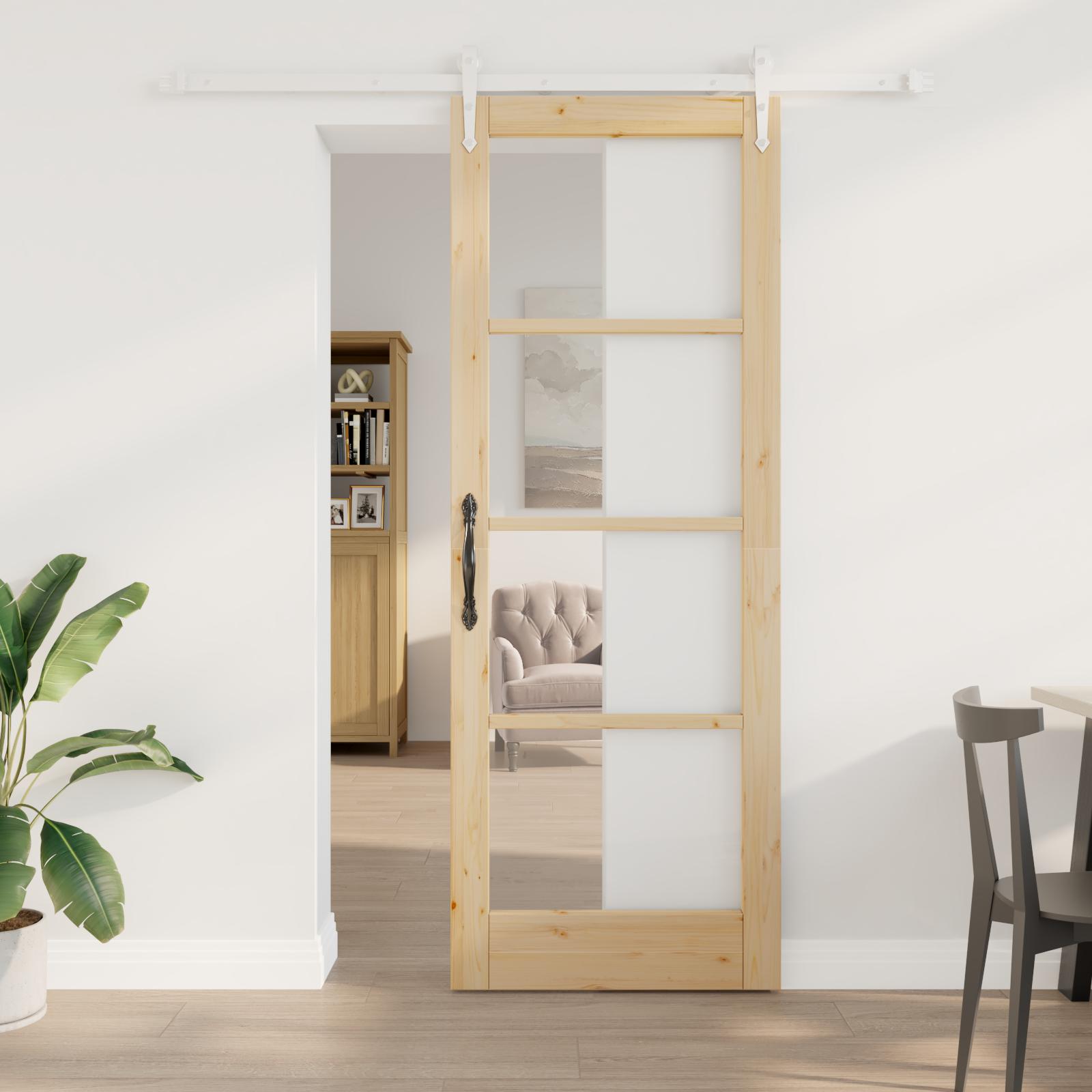 Skydedør med Hardware Sæt 78x211 cm Solidt Træ Fyr