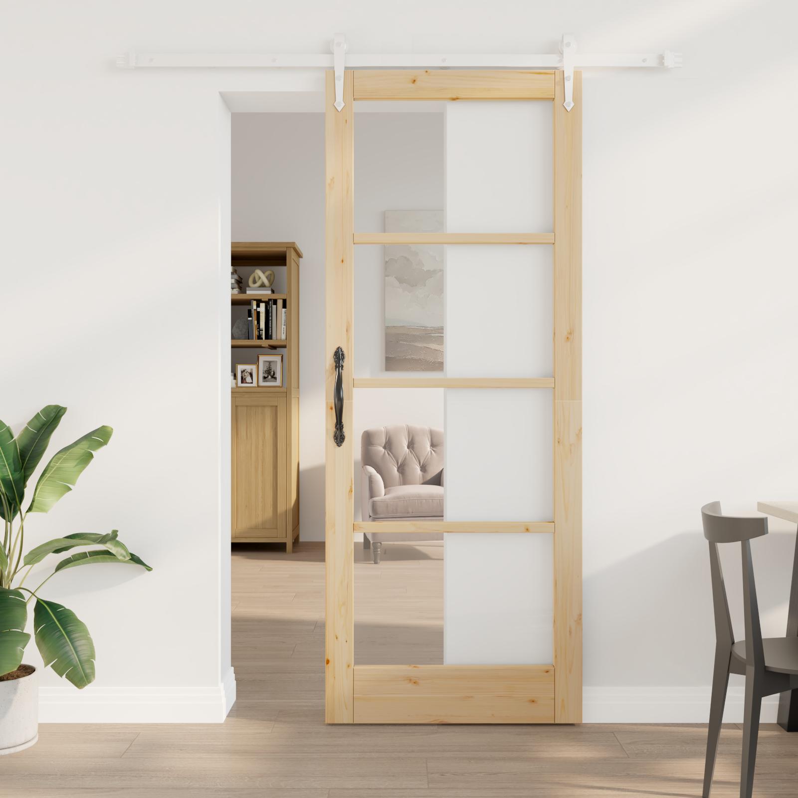 Skydedør med Hardware Sæt 83x211 cm Massiv Træ Furutræ