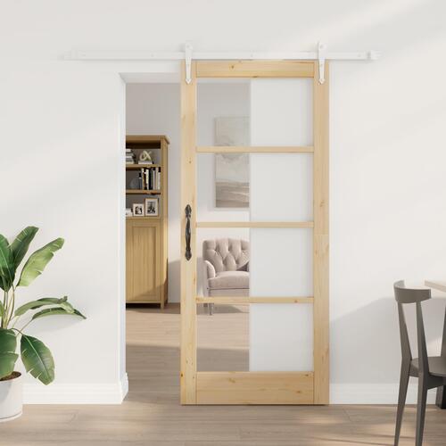 Skydedør med Tilbehørs Sæt 86x198.5 cm Massivt Træ Fyrretræ
