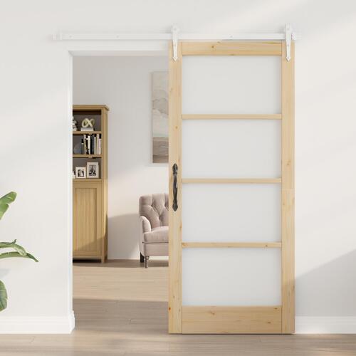 Skydedør med Tilbehørs Sæt 86x198.5 cm Massivt Træ Fyrretræ