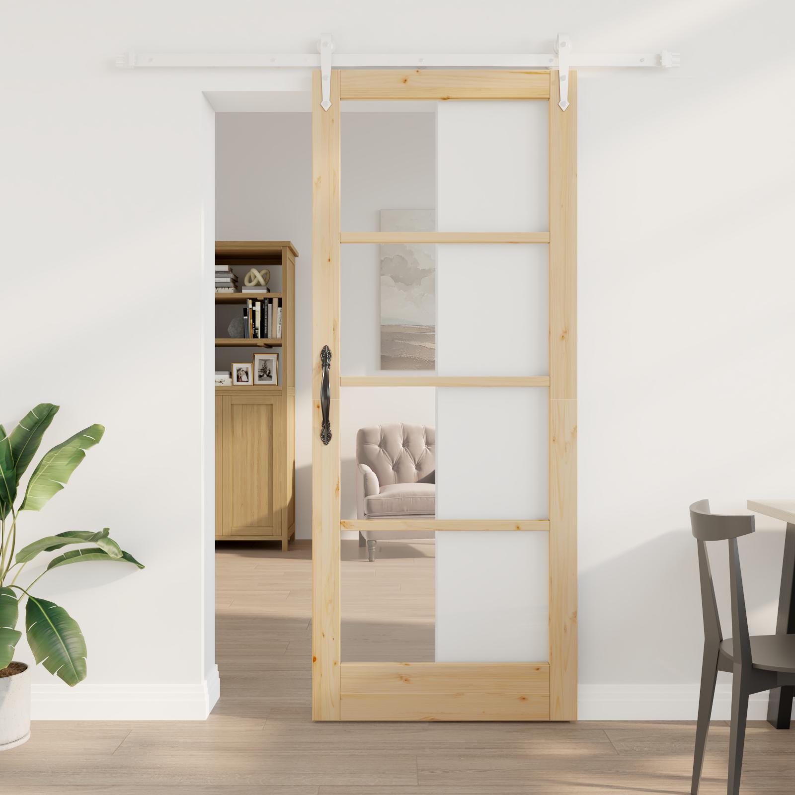 Skydedør med hardware sæt 86x211 cm solidt træ fyr