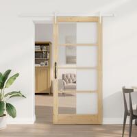 Skydedør med hardware sæt 93x202 cm massiv fyrretræ
