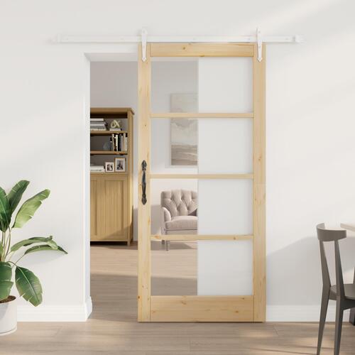 Skydedør med hardware sæt 93x202 cm massiv fyrretræ