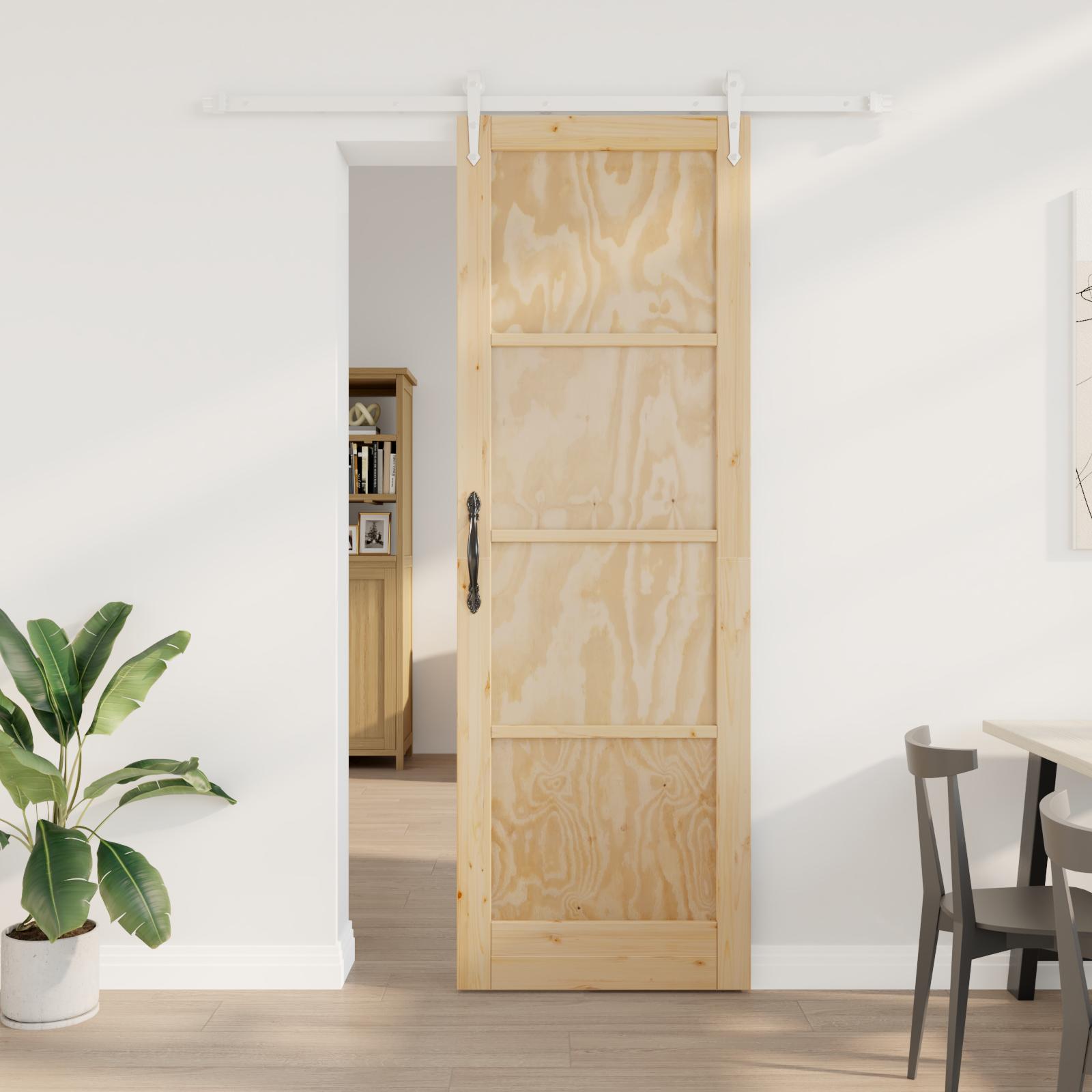 Glidende dør med beslag sæt 78x232 cm massivt fyrretræ