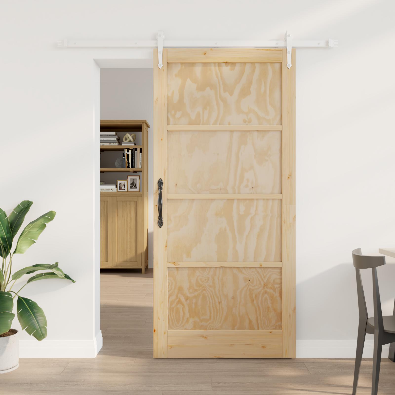 Skydedør med tilbehør, 93x202 cm massiv træ fyrretræ
