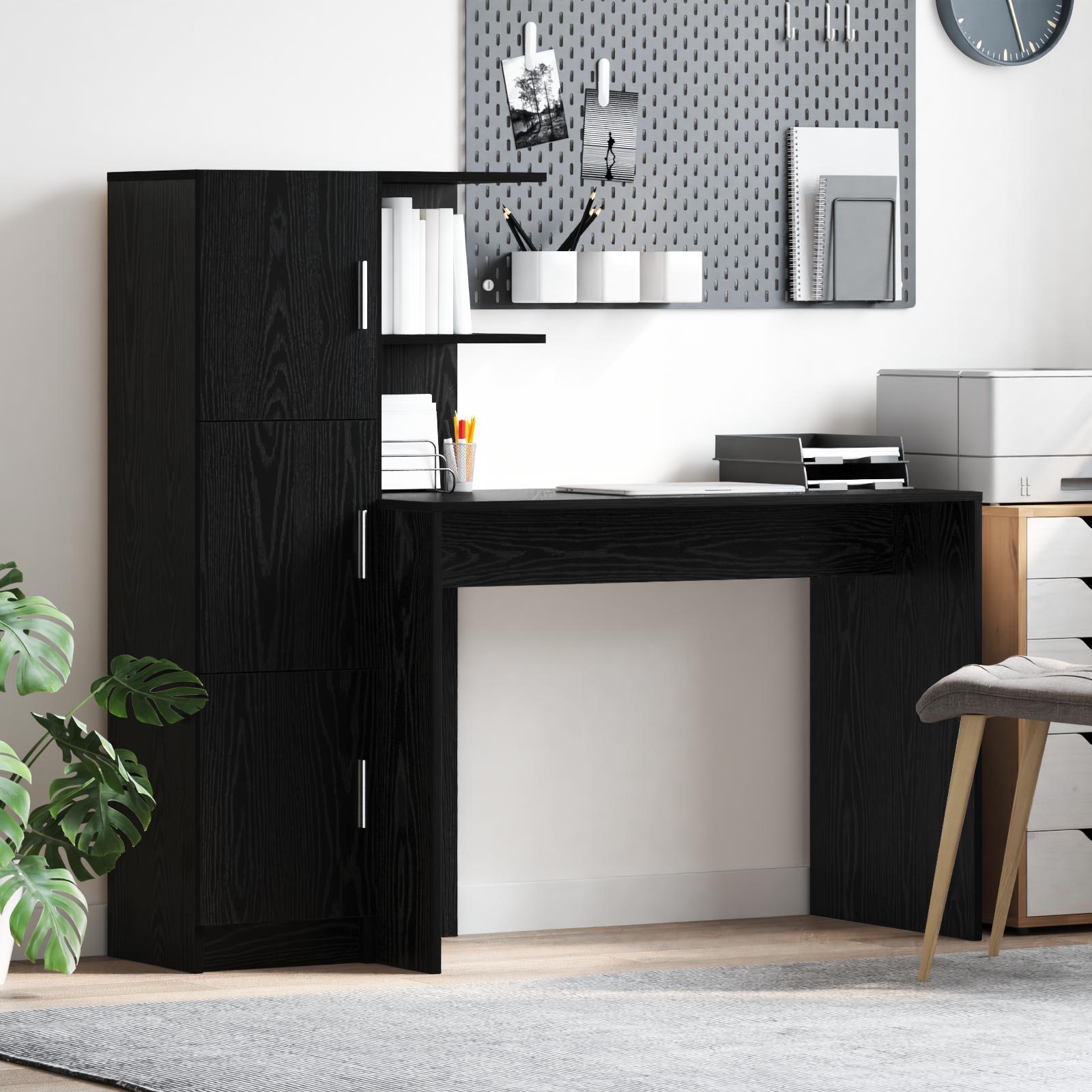 Skrivebord med opbevaring 2 stk Sort eg 102 x 50 x 124 cm billede