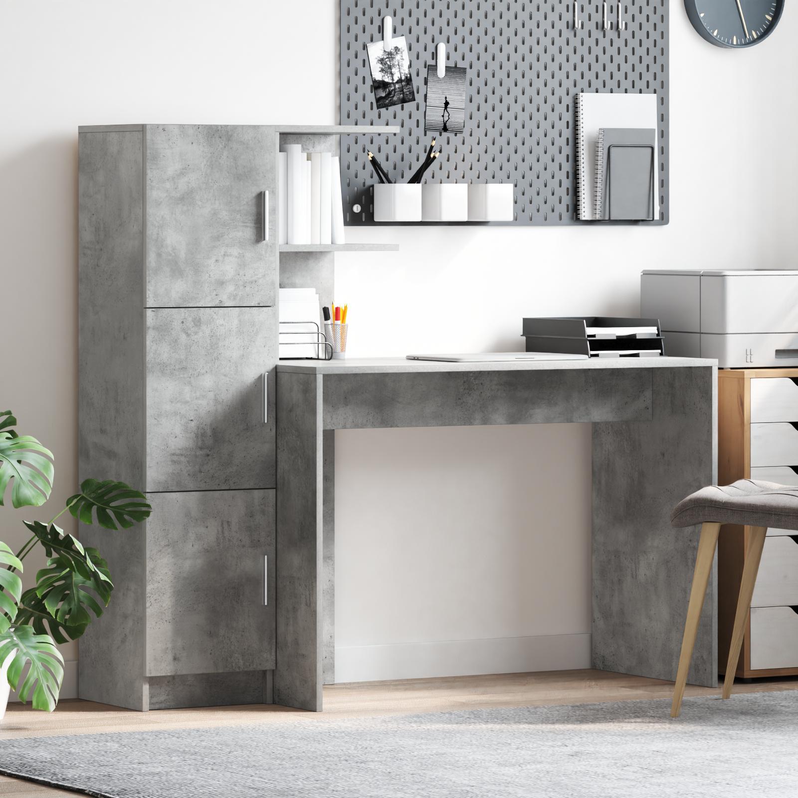 Skrivebord med opbevaring 2 stk Beton Grå 102 x 50 x 124 cm billede