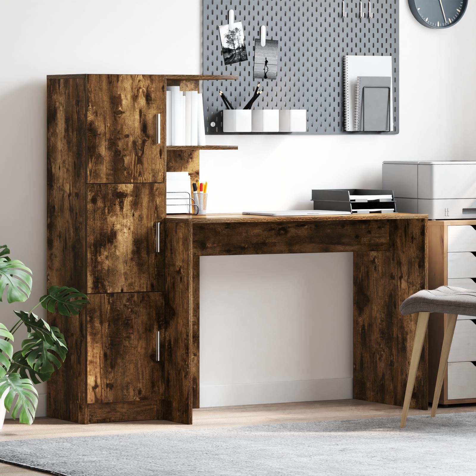 Skrivebord med opbevaring 2 stk Røget eg 102 x 50 x 124 cm billede