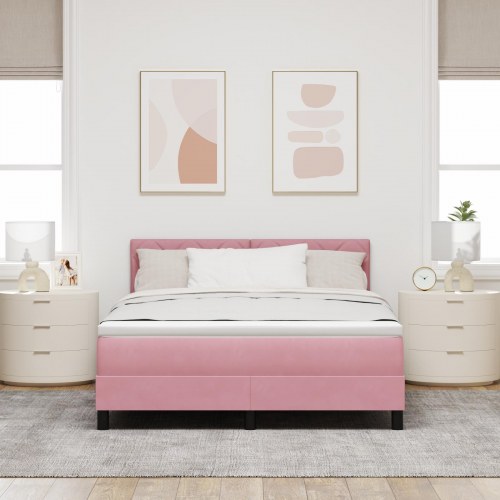 Boxmadras Seng med Madras med madras Lyserød 140 x 200 cm Stof