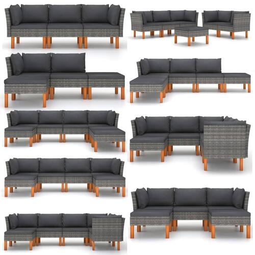 Hjørnedel til sofa polyrattan og massivt eukalyptustræ