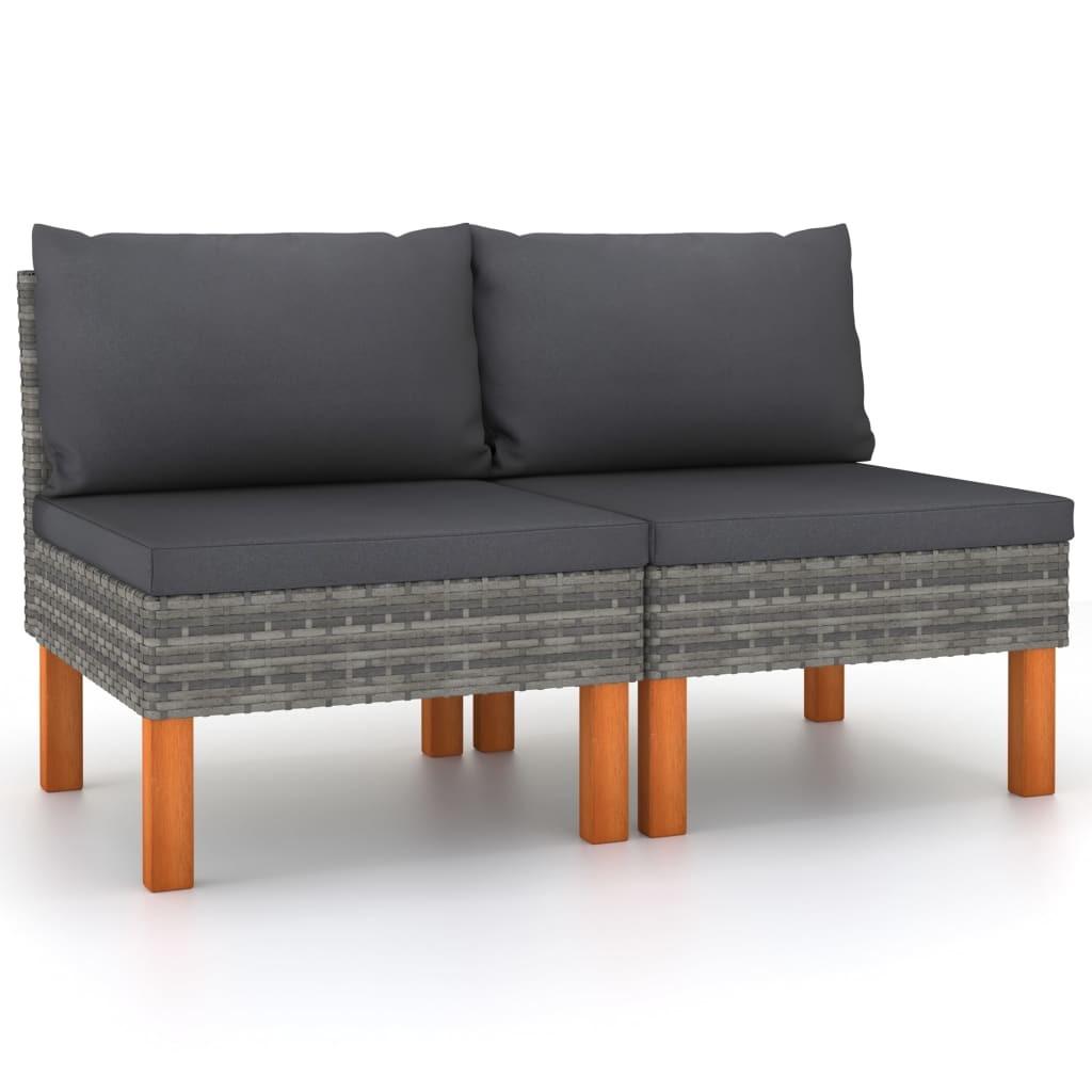 Midterdele til sofa 2 stk. polyrattan og massivt eukalyptustræ