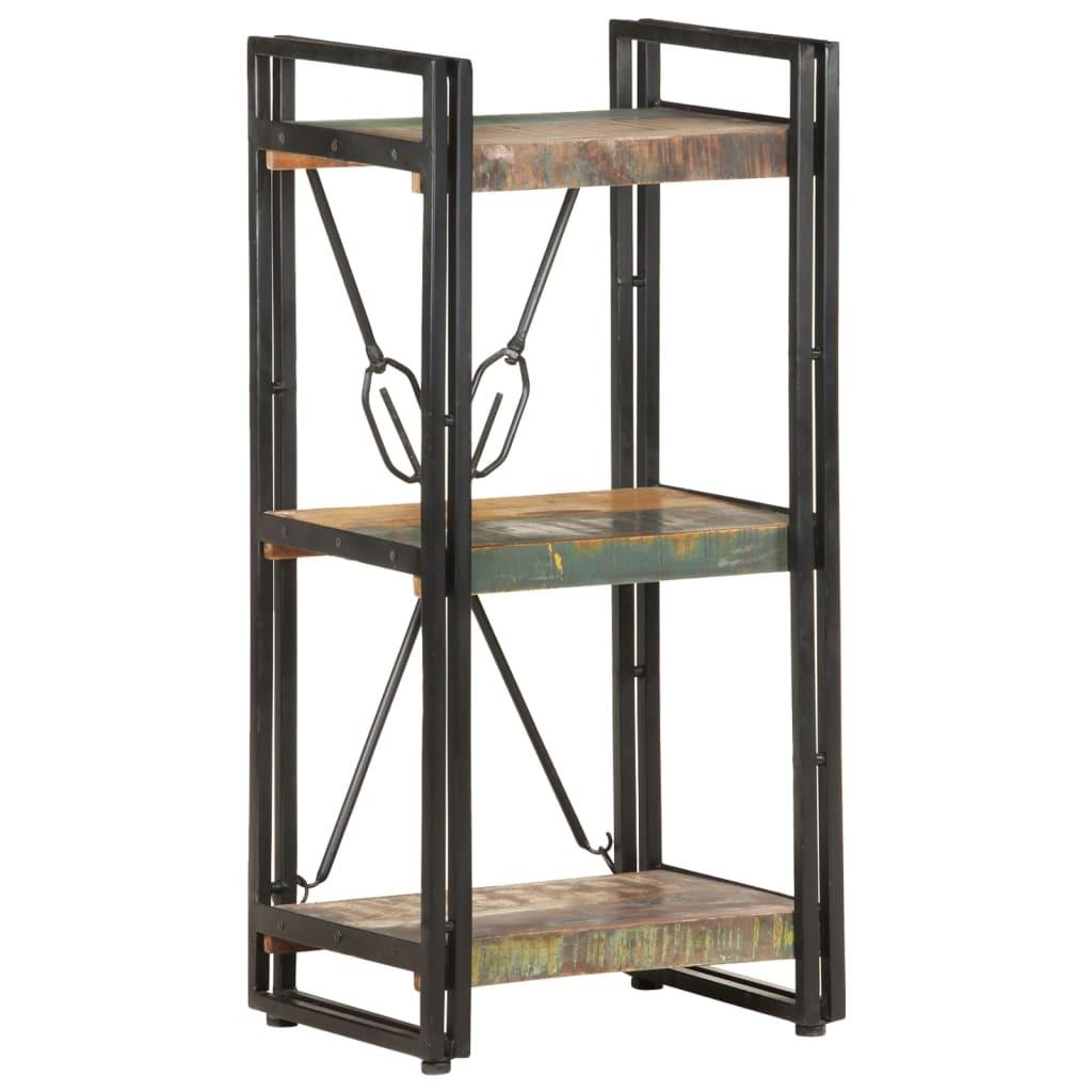 Bogreol m. 3 hylder 40x30x80 cm massivt genbrugstræ